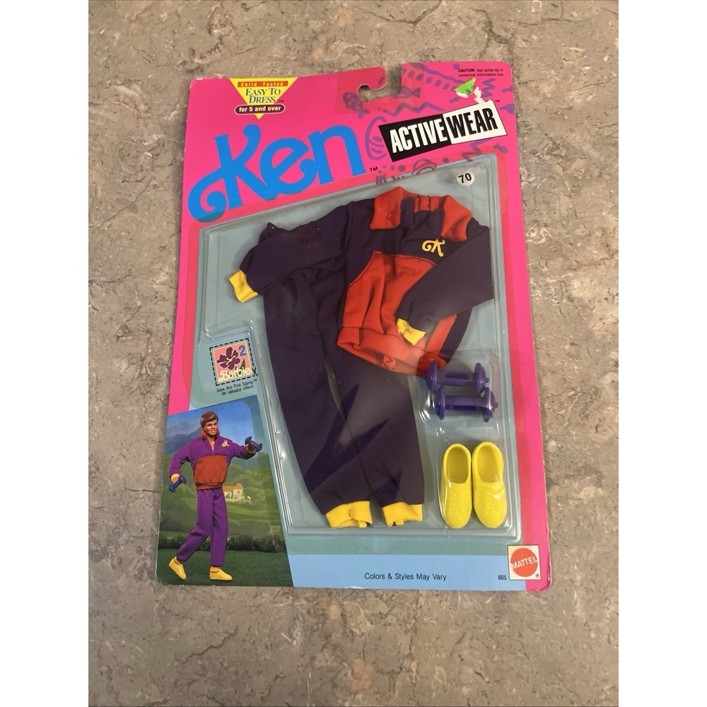 Vintage 1991 Ken Activewear Weights Purple Red Sweats Outfit Mattel